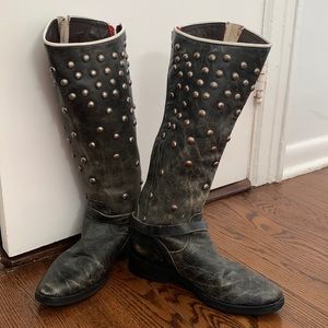 Golden Goose studded leather high boots, red zipper closing, Italian size 38